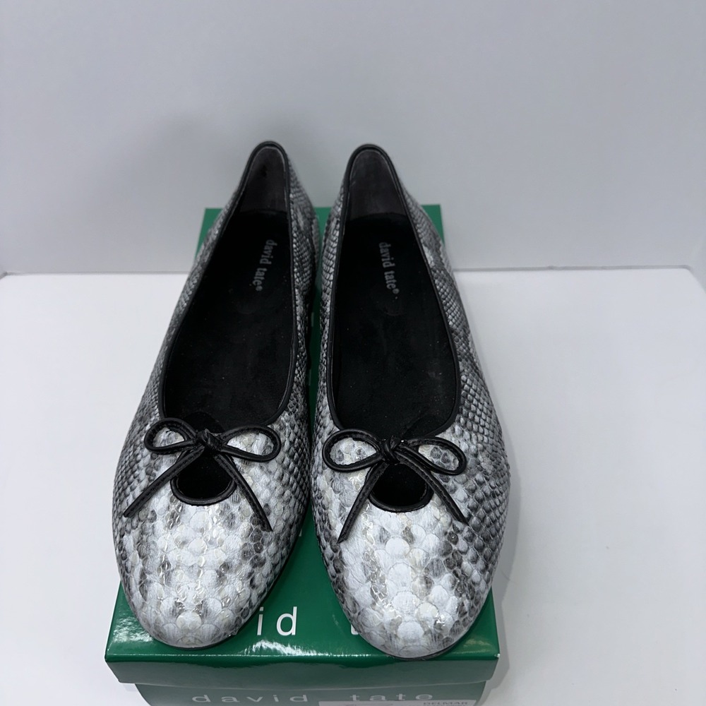 David Tate Delmar Ballet Flats Shoes Women's Size 10W Black Snake Print NIB